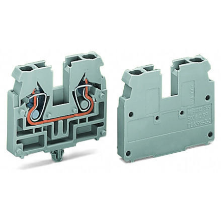 2-conductor end terminal block; without push-buttons; with snap-in mounting foot; for plate thickness 0.6 - 1.2 mm; Fixing hole 3.5 mm Ø; 2.5 mm²; CAGE CLAMP®; 2,50 mm²; light gray