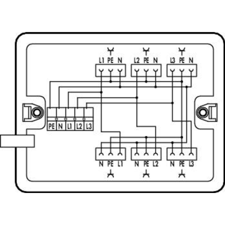 Distribution box; Three-phase to single-phase current (400 V/230 V); supply cable entry; 6 outputs; Cod. A; MIDI; white