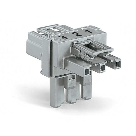 T-distribution connector; 3-pole; Cod. B; 1 input; 2 outputs; 2 locking levers; light green