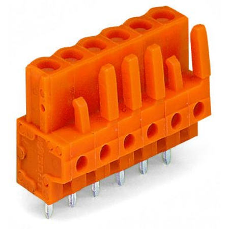 THT female header; 0.6 x 1.0 mm solder pin; straight; Pin spacing 5.08 mm; 14-pole; orange