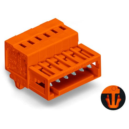 1-conductor male connector; 100% protected against mismating; Snap-in mounting feet; 1.5 mm²; Pin spacing 3.81 mm; 2-pole; 1,50 mm²; orange