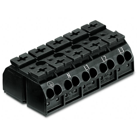 4-conductor chassis-mount terminal strip; suitable for Ex e II applications; 5-pole; PE-N-L1-L2-L3; without ground contact; 4 mm²; 4,00 mm²; black