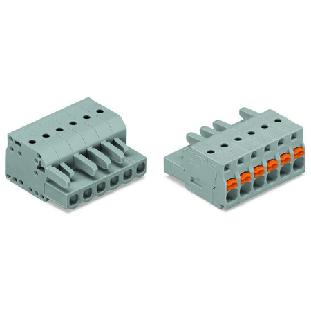 1-conductor female plug; push-button; Strain relief plate; 2.5 mm²; Pin spacing 5 mm; 3-pole; 2,50 mm²; gray