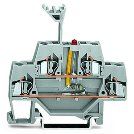 Component terminal block; double-deck; LED (red); 24 VDC; for DIN-rail 35 x 15 and 35 x 7.5; 2.5 mm²; CAGE CLAMP®; 2,50 mm²; gray