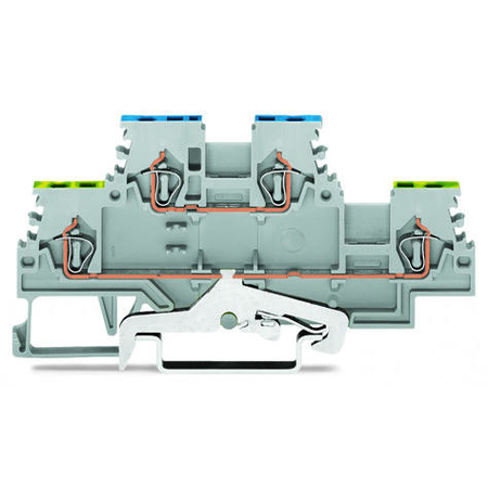 Double-deck terminal block; Ground conductor/through terminal block; PE/L; without marker carrier; for DIN-rail 35 x 15 and 35 x 7.5; 1.5 mm²; CAGE CLAMP®; 1,50 mm²; gray