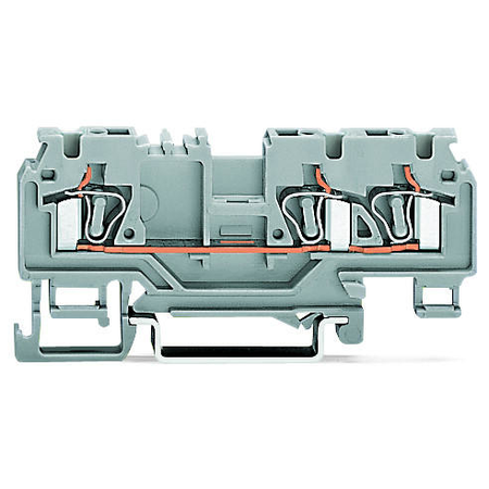 3-conductor through terminal block; 4 mm²; with test port; with shield contact; center marking; for DIN-rail 35 x 15 and 35 x 7.5; CAGE CLAMP®; 4,00 mm²; gray