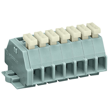 2-conductor terminal strip; 7-pole; on one side with push-buttons; with fixing flanges; for screw or similar mounting types; Fixing hole 3.2 mm Ø; 2.5 mm²; CAGE CLAMP®; 2,50 mm²; gray