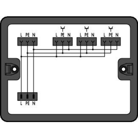 Distribution box; Single-phase current (230 V); 1 input; 4 outputs; Cod. A; MIDI; black