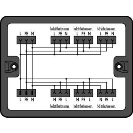 Distribution box; Single-phase current (230 V); 1 input; 13 outputs; Cod. A; MIDI; black