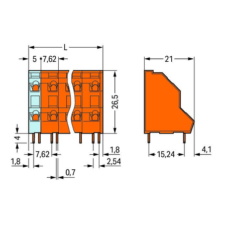 Double-deck PCB terminal block; 2.5 mm²; Pin spacing 7.62 mm; 2 x 8-pole; CAGE CLAMP®; 2,50 mm²; orange