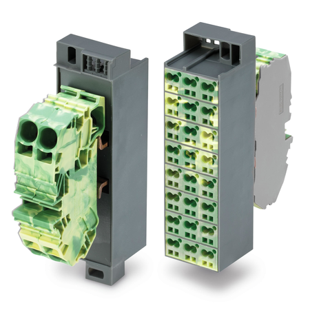 Common potential matrix patchboard; Marking 1-24; with 2 input modules incl. end plate; Color of modules: green-yellow; Numbering of modules arranged vertically; for 19 racks; Slimline version; 16,00 mm²; dark gray