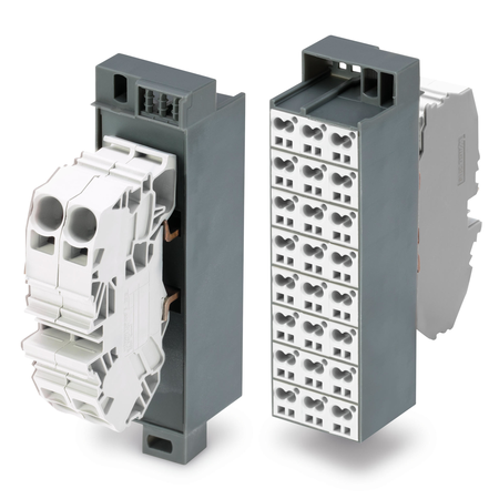 Common potential matrix patchboard; Marking 1-24; with 2 input modules incl. end plate; Color of modules: white; Numbering of modules arranged vertically; for 19 racks; Slimline version; 16,00 mm²; dark gray