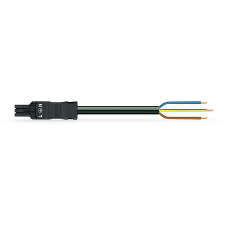 pre-assembled connecting cable; Eca; Socket/open-ended; 3-pole; Cod. A; H05Z1Z1-F 3G 1.0 mm²; 1 m; 1,00 mm²; black