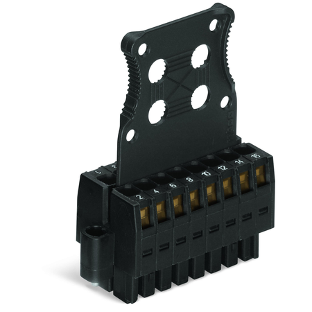 1-conductor female connector, 2-row; 100% protected against mismating; Screw flange; Strain relief plate; direct marking; 1.5 mm²; Pin spacing 3.5 mm; 30-pole; 1,50 mm²; black