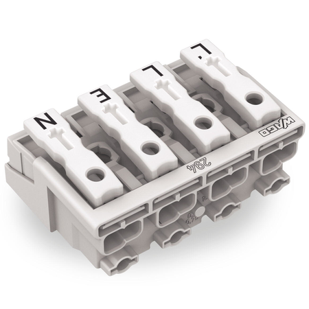 Lighting connector; push-button, external; without ground contact; 4-pole; Lighting side: for solid conductors; Inst. side: for all conductor types; max. 2.5 mm²; Surrounding air temperature: max 85°C (T85); 2,50 mm²; white