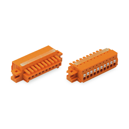 1-conductor female plug; 100% protected against mismating; push-button; clamping collar; 1.5 mm²; Pin spacing 3.81 mm; 20-pole; 1,50 mm²; orange