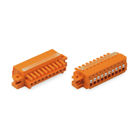 1-conductor female plug; 100% protected against mismating; push-button; clamping collar; 1.5 mm²; Pin spacing 3.81 mm; 16-pole; 1,50 mm²; orange