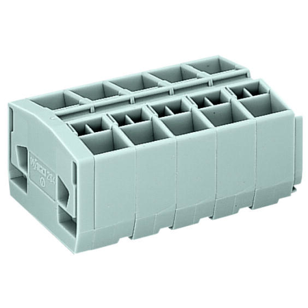 4-conductor terminal strip; 5-pole; without push-buttons; with snap-in mounting feet; for plate thickness 0.6 - 1.2 mm; Fixing hole 3.5 mm Ø; 2.5 mm²; CAGE CLAMP®; 2,50 mm²; gray