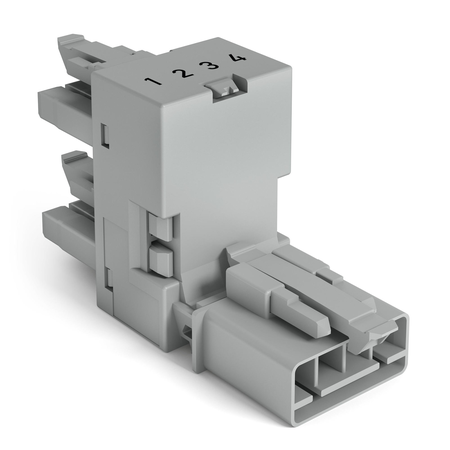 h-distribution connector; 4-pole; Cod. B; 1 input; 2 outputs; outputs on one side; 3 locking levers; for flying leads; light green