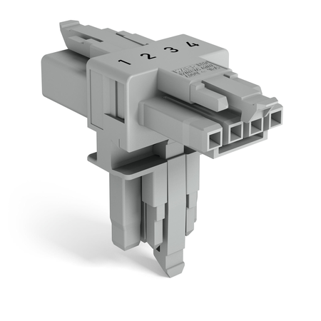 T-distribution connector; 4-pole; Cod. B; 1 input; 2 outputs; 3 locking levers; for flying leads; pink