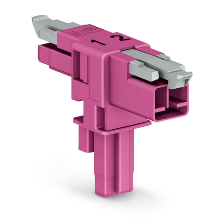 T-distribution connector; 2-pole; Cod. B; 1 input; 2 outputs; 3 locking levers; for flying leads; pink