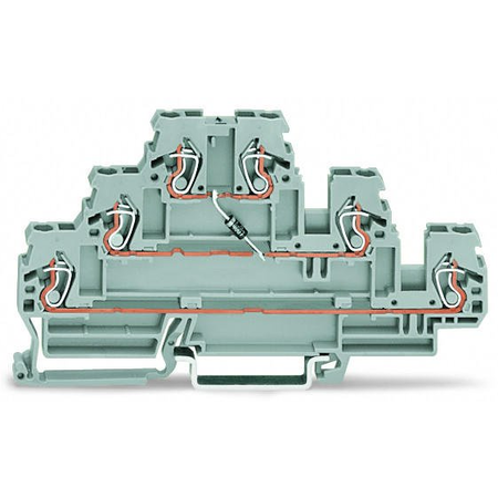 Component terminal block; triple-deck; with diode 1N4007; anode, right side; for DIN-rail 35 x 15 and 35 x 7.5; 2.5 mm²; CAGE CLAMP®; 2,50 mm²; gray