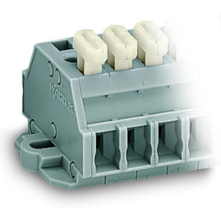 2-conductor terminal strip; 2-pole; on one side with push-buttons; with fixing flanges; for screw or similar mounting types; Fixing hole 3.2 mm Ø; 2.5 mm²; CAGE CLAMP®; 2,50 mm²; gray