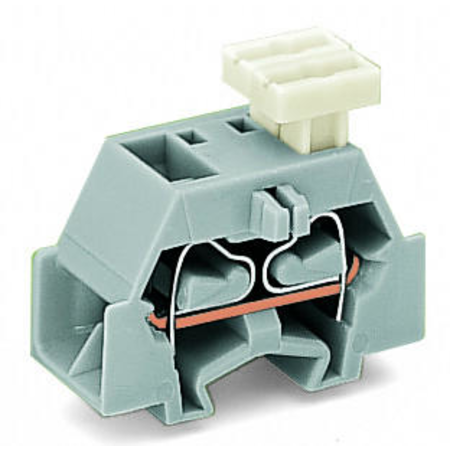 4-conductor terminal block; on one side with push-button; with snap-in mounting foot; for plate thickness 0.6 - 1.2 mm; Fixing hole 3.5 mm Ø; 2.5 mm²; CAGE CLAMP®; 2,50 mm²; light gray