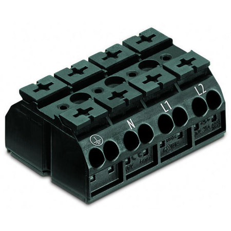 4-conductor chassis-mount terminal strip; suitable for Ex e II applications; 4-pole; PE-N-L1-L2; without ground contact; 4 mm²; 4,00 mm²; black