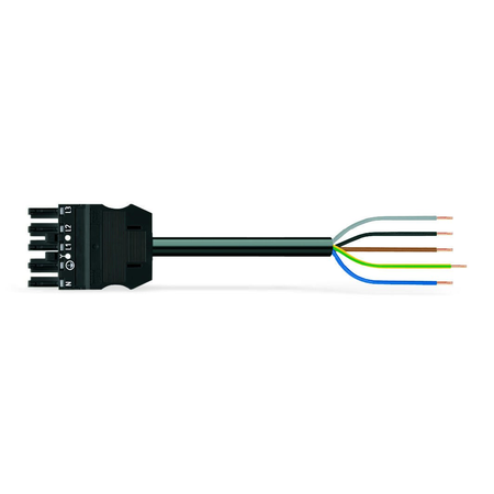 pre-assembled connecting cable; Eca; Socket/open-ended; 5-pole; Cod. A; H05Z1Z1-F 5G 1.5 mm²; 7 m; 1,50 mm²; black