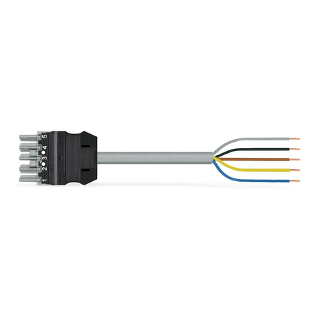 pre-assembled connecting cable; Eca; Socket/open-ended; 5-pole; Cod. B; 2 m; 1,50 mm²; gray