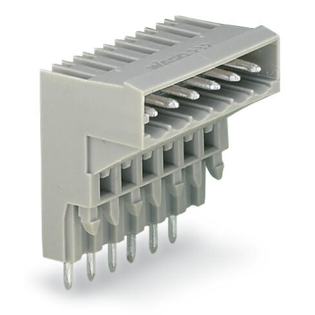 THT male header for double-deck assembly; 1.0 x 1.0 mm solder pin; angled; Pin spacing 5 mm; 7-pole; gray