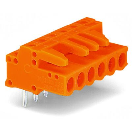 THT female header; 0.6 x 1.0 mm solder pin; angled; Pin spacing 5.08 mm; 24-pole; orange