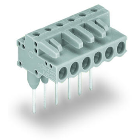 Female connector for rail-mount terminal blocks; 0.6 x 1 mm pins; angled; Pin spacing 5 mm; 15-pole; gray