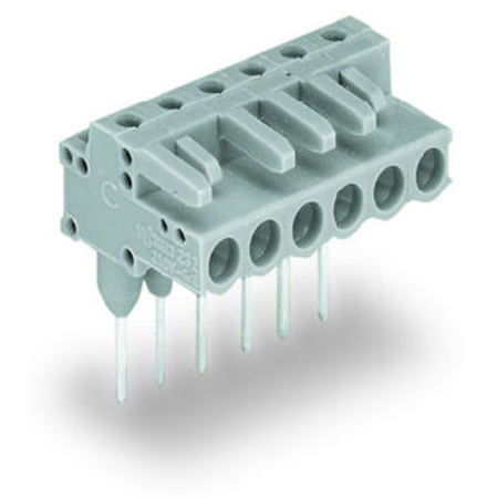Female connector for rail-mount terminal blocks; 0.6 x 1 mm pins; angled; Pin spacing 5 mm; 13-pole; gray