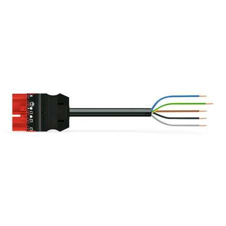 pre-assembled connecting cable; Eca; Plug/open-ended; 5-pole; Cod. P; H05Z1Z1-F 5G 2.5 mm²; 2 m; 2,50 mm²; red