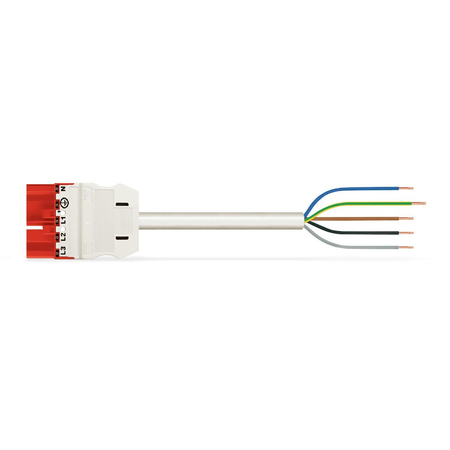 pre-assembled connecting cable; Eca; Plug/open-ended; 5-pole; Cod. P; H05VV-F 5G 2.5 mm²; 4m; 2,50 mm²; red