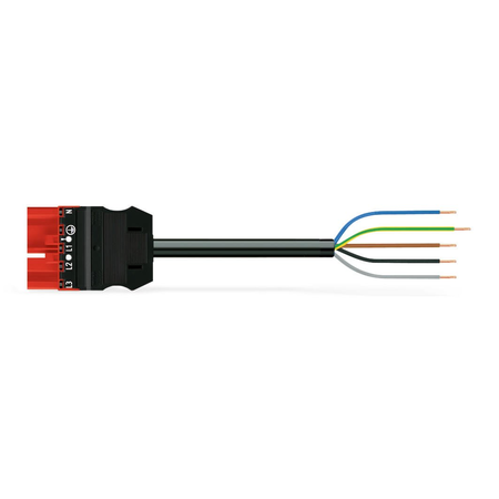 pre-assembled connecting cable; Eca; Plug/open-ended; 5-pole; Cod. P; H05VV-F 5G 2.5 mm²; 1 m; 2,50 mm²; red
