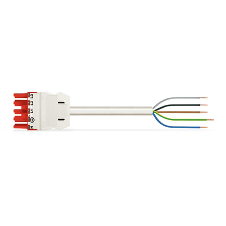 pre-assembled connecting cable; Eca; Socket/open-ended; 5-pole; Cod. P; H05Z1Z1-F 5G 2.5 mm²; 4m; 2,50 mm²; red