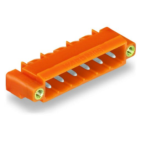 THT male header; 1.2 x 1.2 mm solder pin; angled; Threaded flange; Pin spacing 5.08 mm; 15-pole; orange