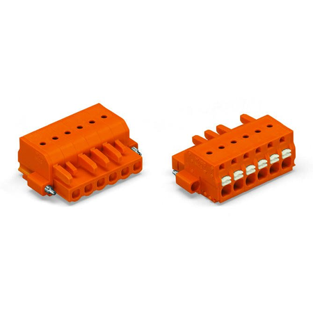 1-conductor female plug; push-button; Screw flange; 2.5 mm²; Pin spacing 5.08 mm; 2-pole; 2,50 mm²; orange