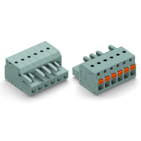 1-conductor female plug; push-button; with integrated end plate; 2.5 mm²; Pin spacing 5 mm; 24-pole; 2,50 mm²; gray