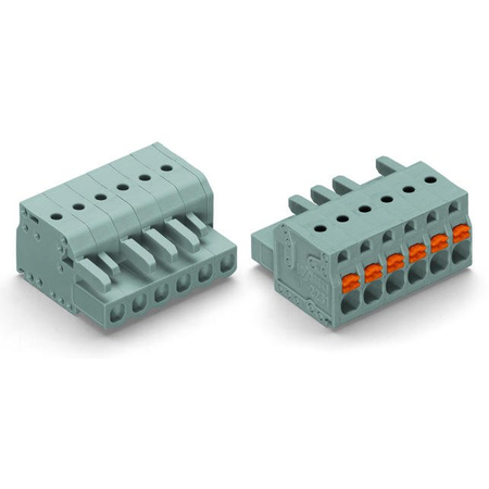 1-conductor female plug; push-button; with integrated end plate; 2.5 mm²; Pin spacing 5 mm; 23-pole; 2,50 mm²; gray