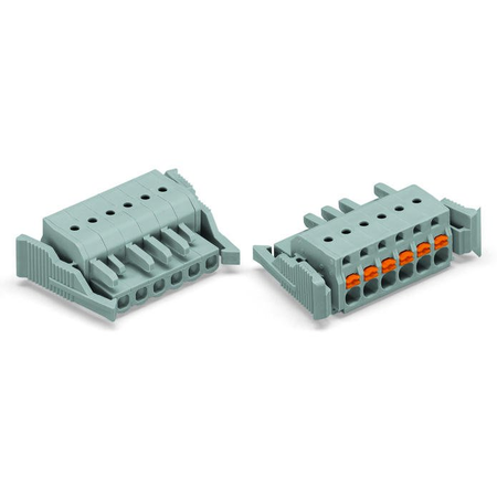 1-conductor female plug; push-button; Strain relief plate; 2.5 mm²; Pin spacing 5 mm; 5-pole; 2,50 mm²; gray