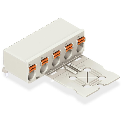 1-conductor tht female header; 1.4 mm Ø solder pin; angled; gripping plate; 2.5 mm²; pin spacing 7.5 mm; 4-pole; 2,50 mm²; light gray