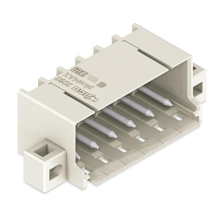 THT male header; 1.4 mm Ø solder pin; angled; clamping collar; Pin spacing 5 mm; 10-pole; light gray