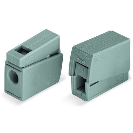 Lighting connector; push-button on lighting side; lighting side: for all conductor types; inst. side: for solid conductors; 224 series; max. 2.5 mm²; surrounding air temperature: max 60°c; 2,50 mm²; gray