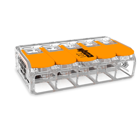 COMPACT Splicing Connector; for all conductor types; max. 6 mm²; 5-conductor; with levers; transparent housing; Surrounding air temperature: max 85°C (T85); 6,00 mm²; transparent