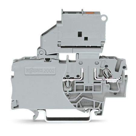 2-conductor fuse terminal block; with pivoting fuse holder; with end plate; for 5 x 20 mm miniature metric fuse; with blown fuse indication by LED; 12 - 30 V; for DIN-rail 35 x 15 and 35 x 7.5; 2.5 mm²; Push-in CAGE CLAMP®; 2,50 mm²; gray