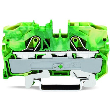 2-conductor ground terminal block; 10 mm²; suitable for Ex e II applications; side and center marking; for DIN-rail 35 x 15 and 35 x 7.5; Push-in CAGE CLAMP®; 10,00 mm²; green-yellow